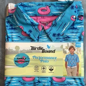 NWT Birdies Blue Flamingo Print Kids Polo sz 10/12